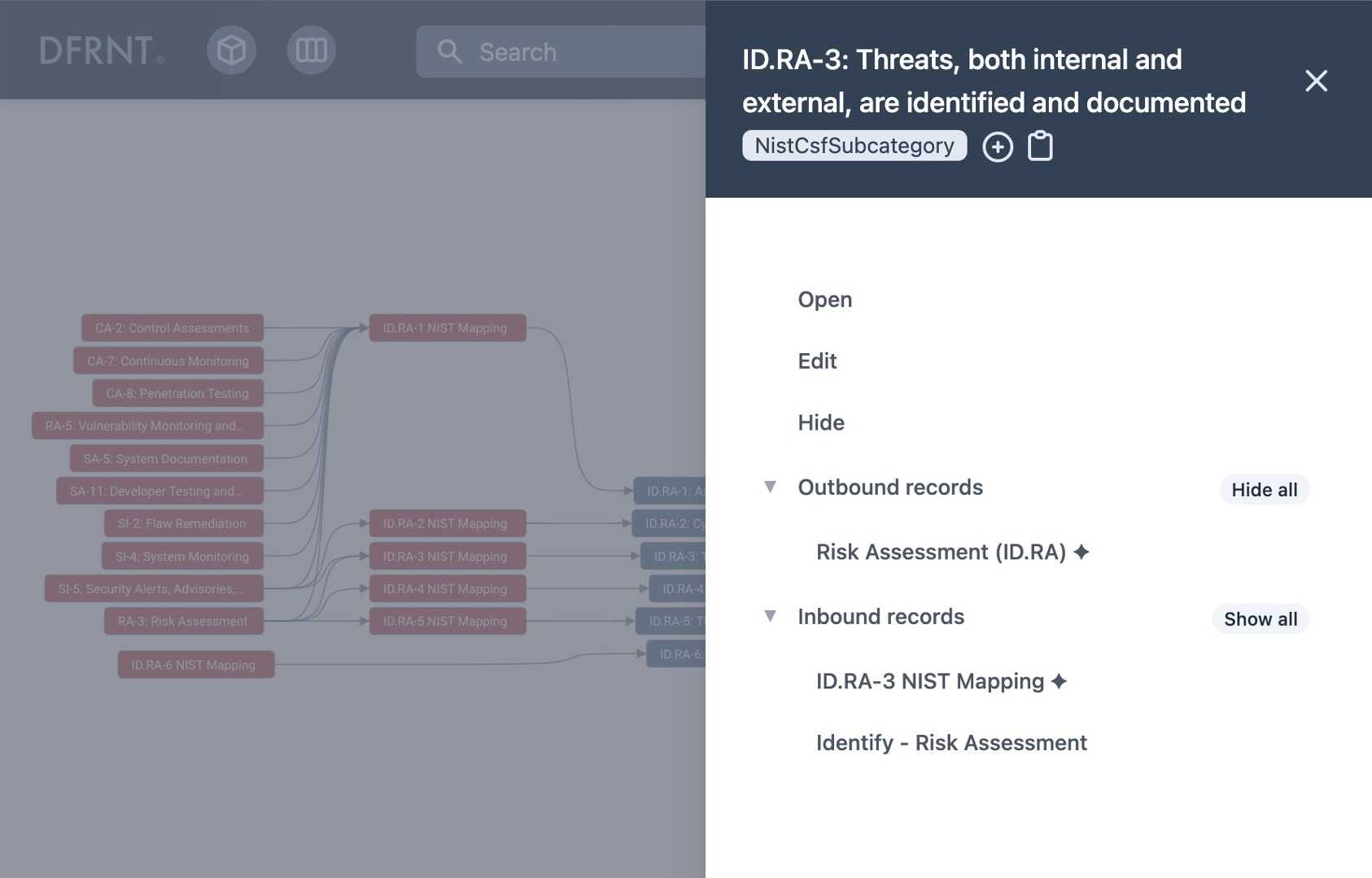 Screenshot of a data product with the NIST Cybersecurity Framework Security Controls mapped against NIST 800-53r5