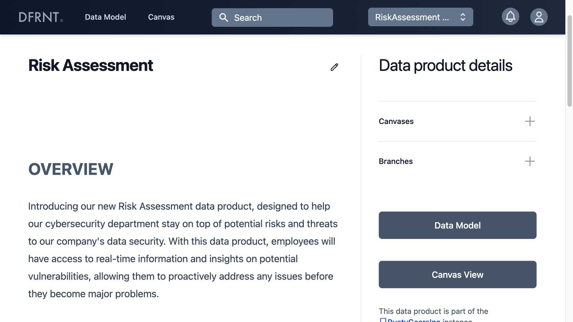Screenshot of Rusty Gears Inc's risk assessment sample data product