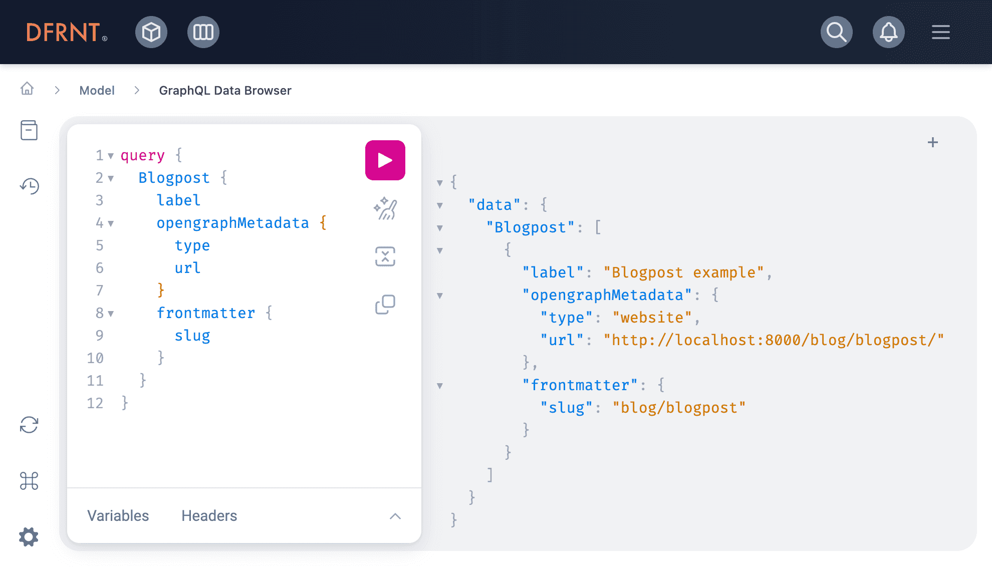 Screenshot of the embedded GraphiQL schema browser